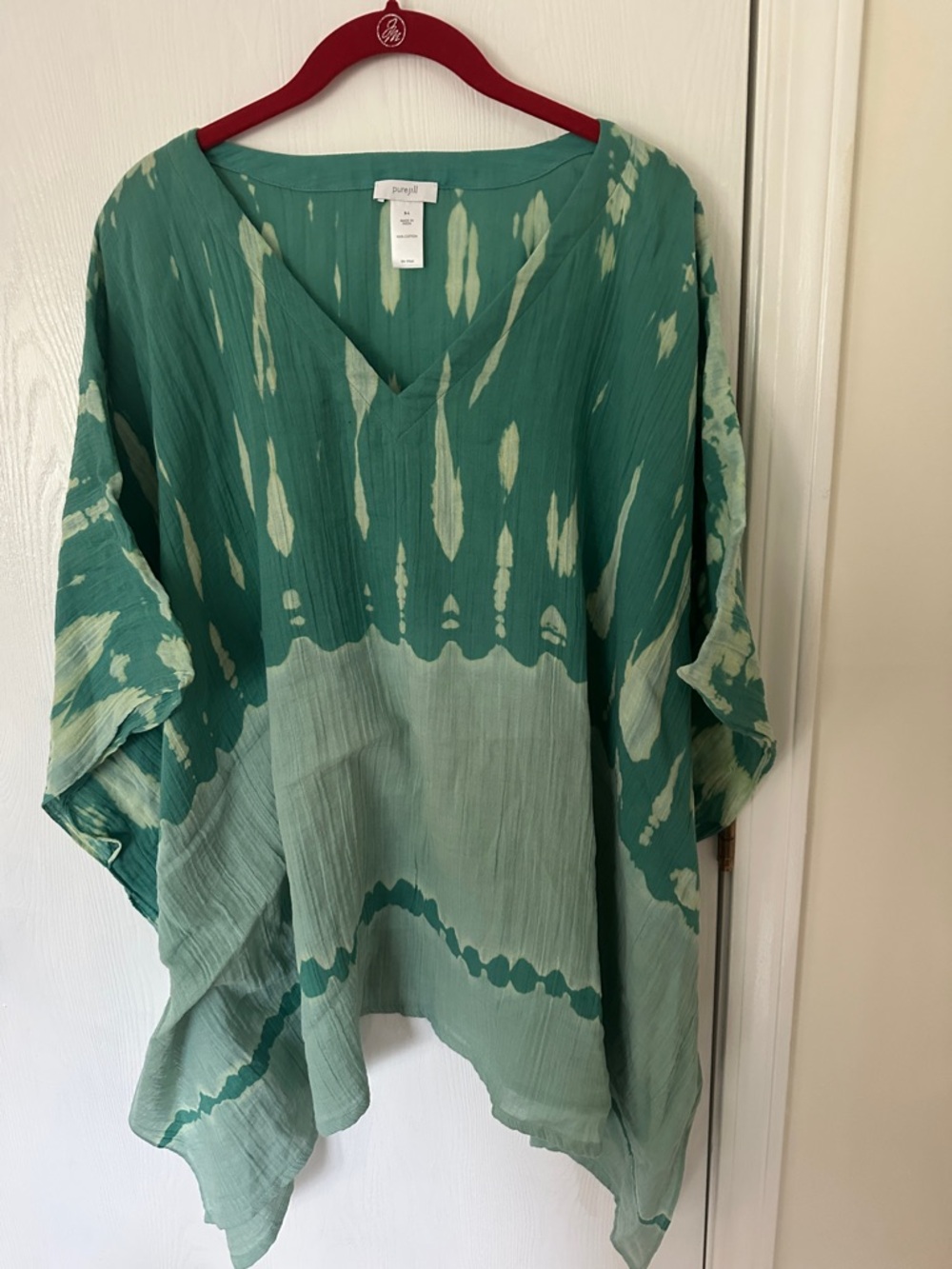 Purejill Teal and Light Teal Tie-Dye V-Neck Tunic